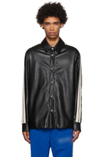 Load image into Gallery viewer, Men’s Stylish Black Genuine Leather Shirt With White Stripes
