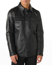 Load image into Gallery viewer, Men’s Trendy Black Classic Trucker Leather Shirt
