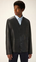 Load image into Gallery viewer, Men’s V-Neck Black Genuine Leather Shirt
