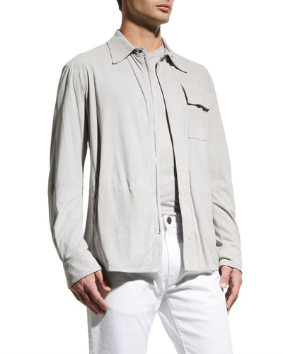 Men’s White Suede Genuine Leather Shirt
