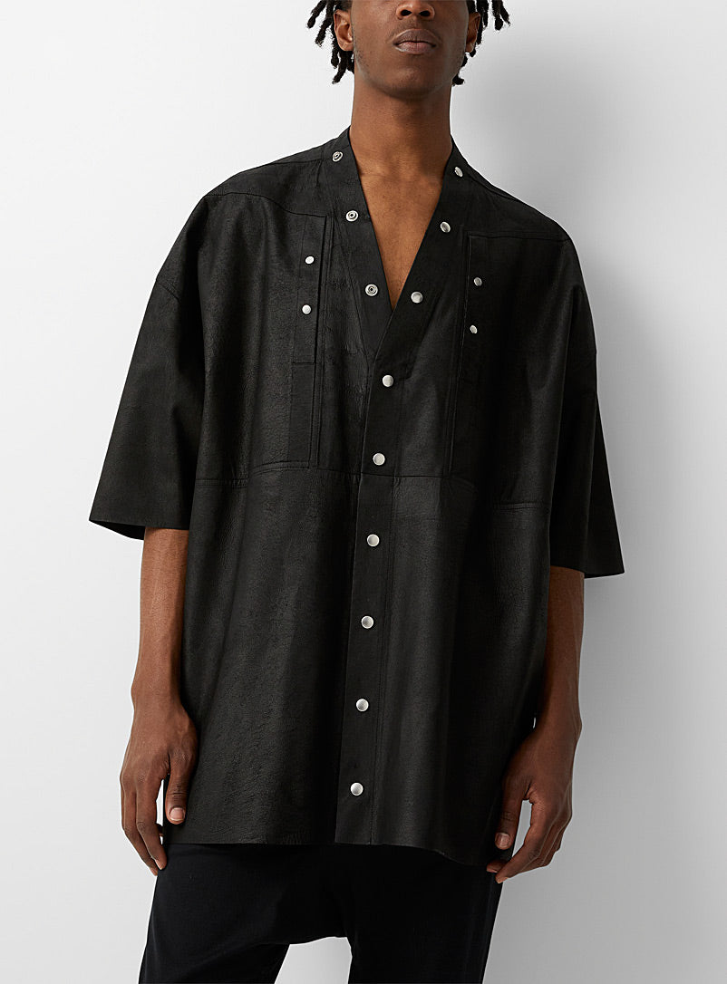 Trendy Men's Black Leather Shirt Oversized