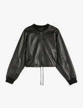 Load image into Gallery viewer, Women’s Black Leather Bomber Jacket
