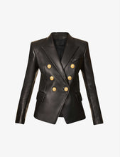 Load image into Gallery viewer, Women’s Black Leather Blazer Golden Button
