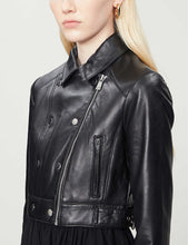 Load image into Gallery viewer, Women’s Black Leather Cropped Biker Jacket

