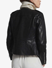 Load image into Gallery viewer, Women’s Crew Neck Black Leather Jacket
