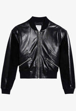 Load image into Gallery viewer, Women&#39;s Black Leather Bomber Jacket
