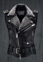 Load image into Gallery viewer, Men’s Black Leather Biker Punk Vest
