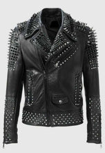 Load image into Gallery viewer, Men’s Black Leather Biker Punk Jacket
