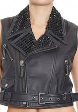 Load image into Gallery viewer, Women’s Black Leather Biker Punk Vest
