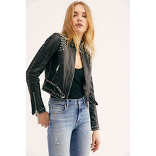 Load image into Gallery viewer, Women’s Black Leather Biker Punk Jacket
