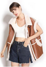 Load image into Gallery viewer, Women’s Camel Brown Leather Shearling Vest
