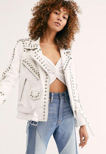 Load image into Gallery viewer, Women’s White Leather Biker Punk Jacket
