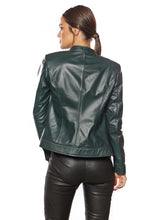 Load image into Gallery viewer, Women’s Green Leather Jacket Slim Fit
