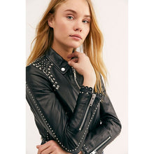 Load image into Gallery viewer, Women’s Black Leather Biker Punk Jacket
