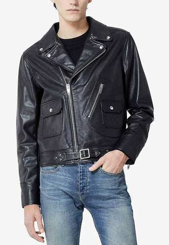 Trendy Men’s Black Leather Biker Jacket