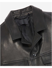 Load image into Gallery viewer, Men’s Black Leather Trucker Jacket
