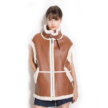 Load image into Gallery viewer, Women’s Camel Brown Leather Shearling Vest
