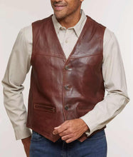 Load image into Gallery viewer, Brown Distressed Leather Biker Vest
