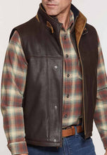 Load image into Gallery viewer, Men’s Dark Brown Leather Vest Removable Shearling Collar
