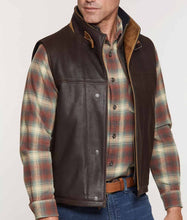 Load image into Gallery viewer, Men’s Dark Brown Leather Vest Removable Shearling Collar
