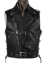 Load image into Gallery viewer, Black Leather Biker Vest for Men
