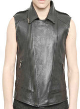 Load image into Gallery viewer, Premium Men’s Black Leather Biker Vest
