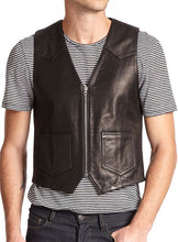 Load image into Gallery viewer, Men’s Black Leather Biker Vest Slim Fit
