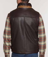 Load image into Gallery viewer, Men’s Dark Brown Leather Vest Removable Shearling Collar
