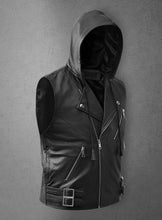 Load image into Gallery viewer, Leather Biker Hooded Vest Online
