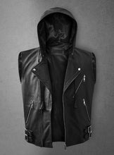 Load image into Gallery viewer, Black Leather Biker Vest On Sale
