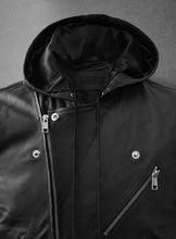Load image into Gallery viewer, Men&#39;s Hooded Black Leather Club Vest
