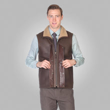 Load image into Gallery viewer, Men’s Brown Leather Shearling Vest
