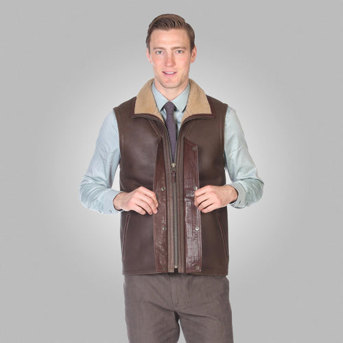 Men’s Brown Leather Shearling Vest