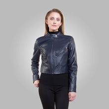 Load image into Gallery viewer, Women&#39;s Blue Leather Short Fit Jacket
