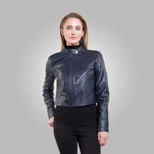 Load image into Gallery viewer, Women&#39;s Blue Leather Short Fit Jacket
