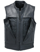 Load image into Gallery viewer, Men&#39;s Black Leather Biker Vest With Hidden Pockets
