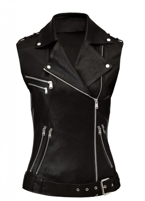 Women s Black Leather Biker Vest