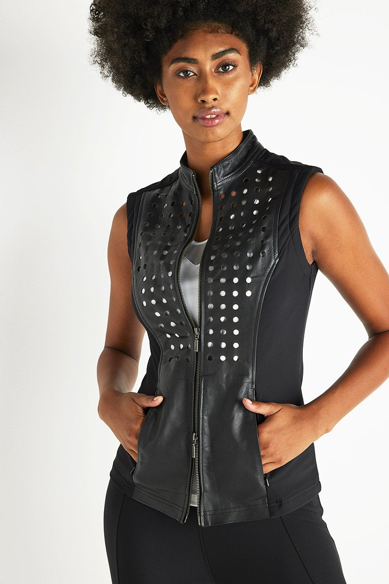 Women s Black Perforated Leather Vest Glory Store Uk