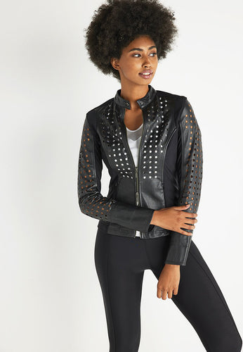 Women’s Black Perforated Leather Jacket