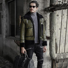 Load image into Gallery viewer, Men&#39;s Green RAF Flying Pilot Sheepskin Shearling Leather Jacket

