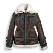 Load image into Gallery viewer, Men&#39;s Double Tone Brown Shearling Aviator Jacket
