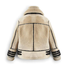 Load image into Gallery viewer, Men&#39;s Off White Shearling Leather Jacket with Stripes
