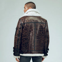 Load image into Gallery viewer, Men&#39;s Double Tone Brown Shearling Aviator Jacket
