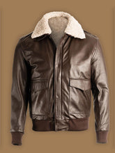 Load image into Gallery viewer, Brown Shearling Bomber Jacket for Men
