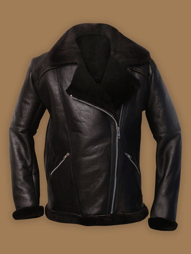 Dark Brown Aviator Shearling Leather Jacket