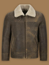 Load image into Gallery viewer, Men&#39;s Old Fashion Shearling Bomber Leather Jacket Brown
