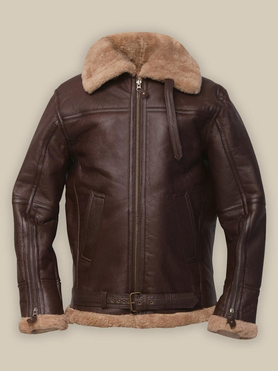 Brown Sheepskin Bomber Jacket for Men