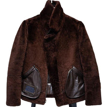 Load image into Gallery viewer, Men Brown Military Style Sheepskin Aviator Leather Coat
