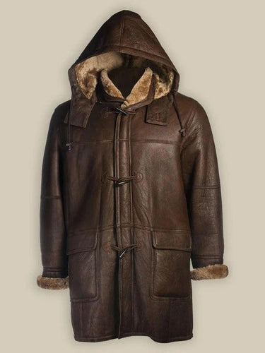 Brown Shearling Bomber Hoodie Coat