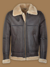 Load image into Gallery viewer, Dark Brown RAF Shearling Bomber Jacket
